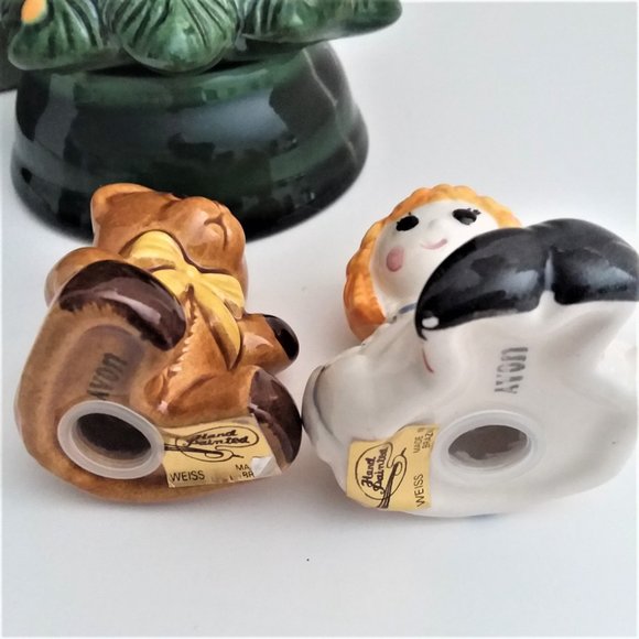 Christmas Hostess Set Merry Tree Ceramic Centerpiece Salt & Pepper Avon Box - Picture 5 of 10